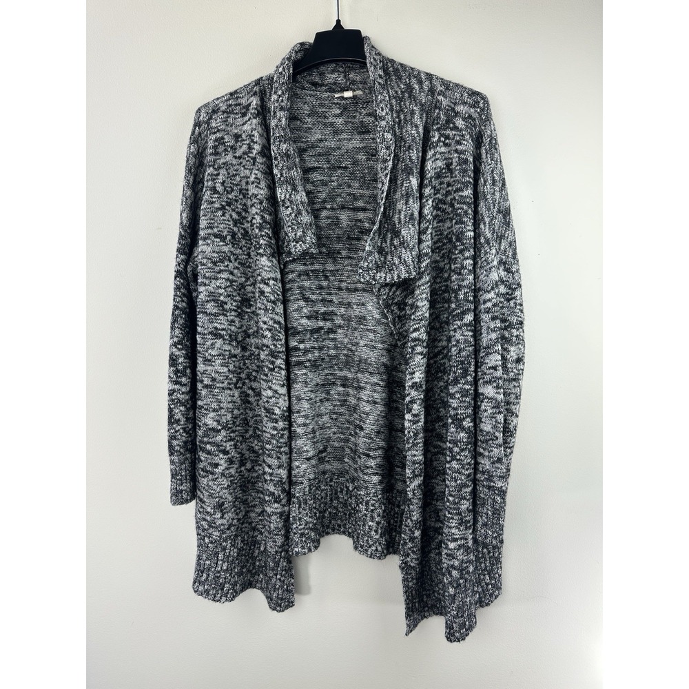 Eileen Fisher Knit Open Front Long Drape Cardigan Sweater Black Marled Large - Picture 13 of 13